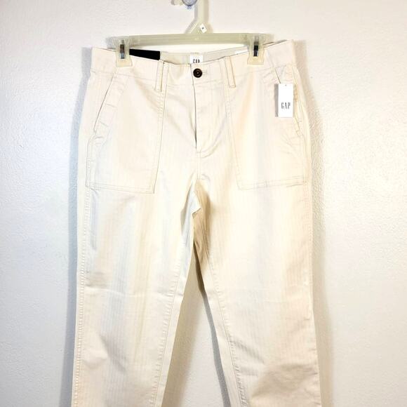 Gap Pants Women's 6 High Rise Straight Khaki Cream Raw Hem Coastal Casual NEW - Picture 2 of 15